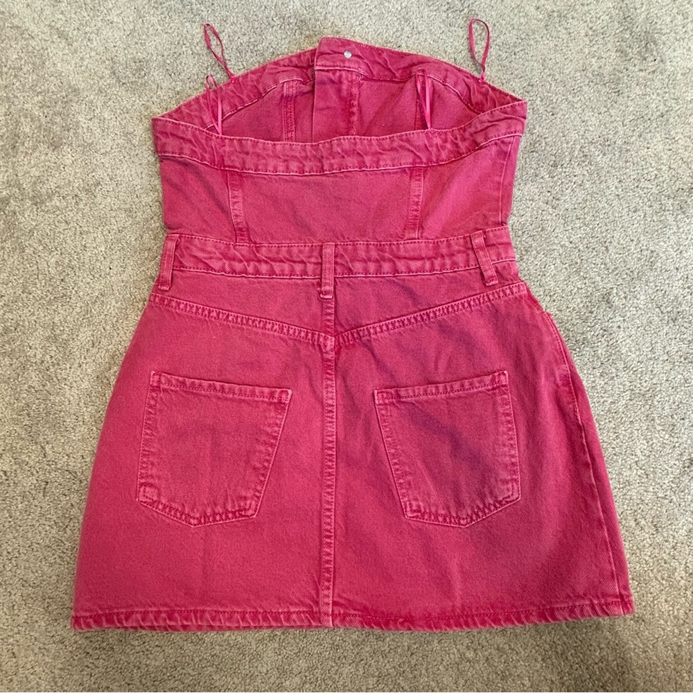 Zara pink denim Jean strapless mini dress Barbie Sz M - Picture 6 of 17